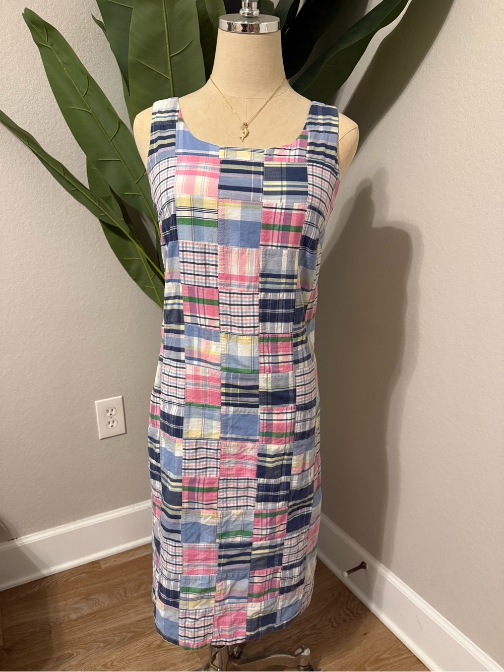 Brooks Brothers Cotton Patchwork Madras Plaid Shift Sheath Dress 2 Preppy Summer